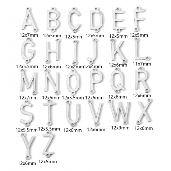 Picture of 304 Stainless Steel Connectors Charms Pendants Silver Tone Capital Alphabet/ Letter Message " A-Z "