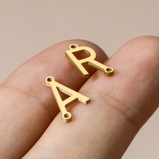 Picture of 304 Stainless Steel Connectors Charms Pendants Gold Plated Capital Alphabet/ Letter Message " A-Z "