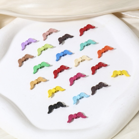 Immagine di 10 Pz Lega di Zinco Perline per la Creazione di Gioielli con Ciondoli Fai-da-te Multicolore Ali Pittura Circa 20mm x 8mm, Foro:Circa 2.2mm
