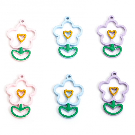 Imagen de 2 Unidades Enchapado al Vacío Ecológico 316L Acero Inoxidable Estilo Pastoral Colgantes Charms Flor Hoja Multicolor Esmalte
