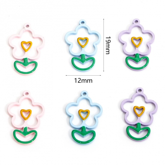 Imagen de 2 Unidades Enchapado al Vacío Ecológico 316L Acero Inoxidable Estilo Pastoral Colgantes Charms Flor Hoja Multicolor Esmalte