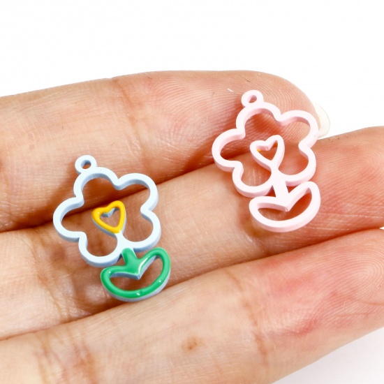 Imagen de 2 Unidades Enchapado al Vacío Ecológico 316L Acero Inoxidable Estilo Pastoral Colgantes Charms Flor Hoja Multicolor Esmalte