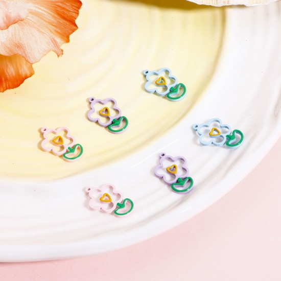 Imagen de 2 Unidades Enchapado al Vacío Ecológico 316L Acero Inoxidable Estilo Pastoral Colgantes Charms Flor Hoja Multicolor Esmalte
