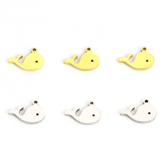 Image de 2 Pcs Breloques en 316L Acier Inoxydable Placage Sous Vide Écologique Bijoux d'Océan Dauphin Multicolore