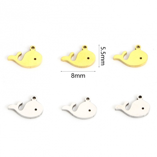 Image de 2 Pcs Breloques en 316L Acier Inoxydable Placage Sous Vide Écologique Bijoux d'Océan Dauphin Multicolore