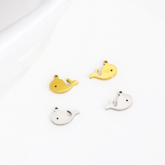 Image de 2 Pcs Breloques en 316L Acier Inoxydable Placage Sous Vide Écologique Bijoux d'Océan Dauphin Multicolore