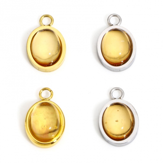 Bild von 1 Stück Umweltfreundliche Vakuumbeschichtung 316L Edelstahl Geometrie Serie Charms Oval Bunt Sektfarben