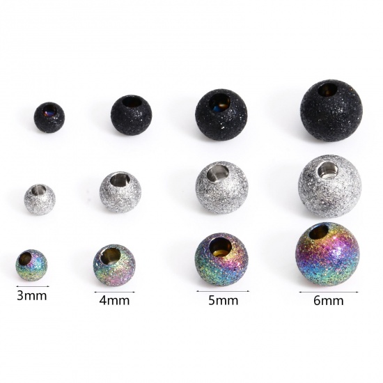 Picture of 304 Stainless Steel Beads For DIY Charm Jewelry Making (Half Drilled) Round Sparkledust