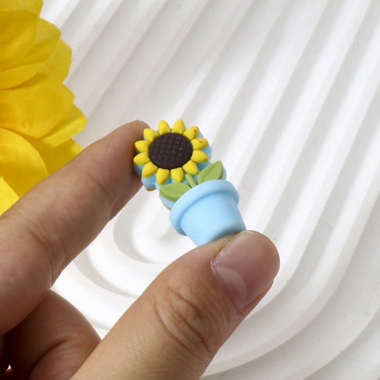 Immagine di 2 Pz Silicone Collezione Flora Perline per la Creazione di Gioielli con Ciondoli Fai-da-te Multicolore Girasole 3D Circa 3cm x 1.5cm, Foro: Circa 2.4mm