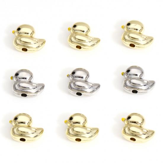 Picture of Zinc Based Alloy Spacer Beads For DIY Charm Jewelry Making Multicolor Duck Animal 3D About 11mm x 9mm, Hole: Approx 1.5mm