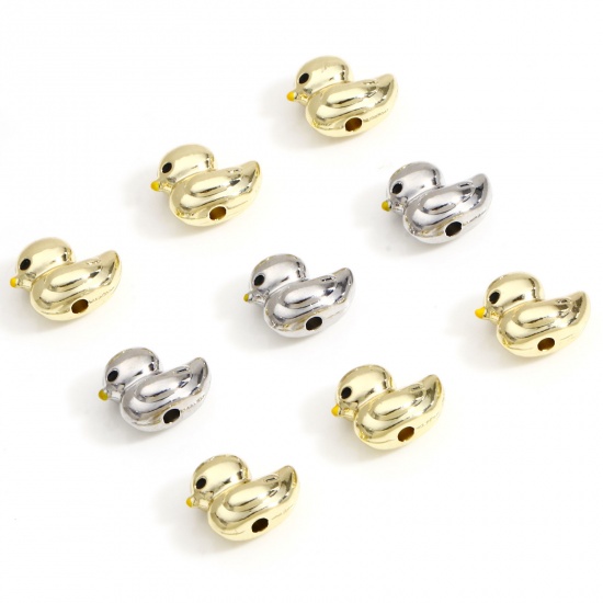 Picture of Zinc Based Alloy Spacer Beads For DIY Charm Jewelry Making Multicolor Duck Animal 3D About 11mm x 9mm, Hole: Approx 1.5mm