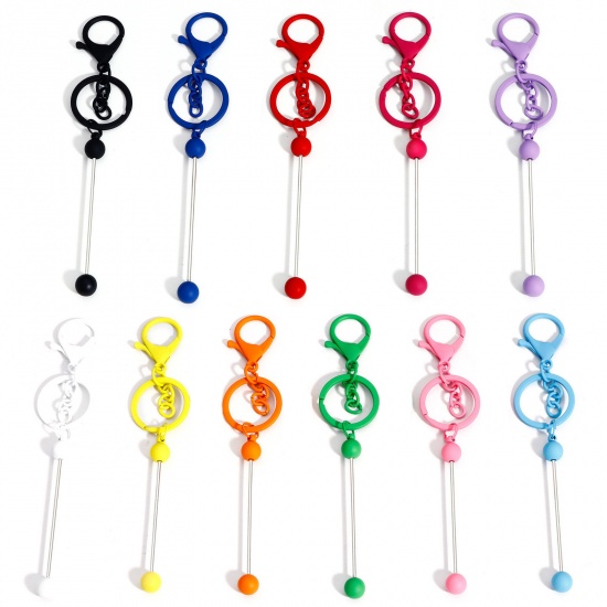 Picture of Zinc Based Alloy Beadable Keychain & Keyring Bars Blanks DIY Craft Accessories Multicolor Lobster Clasp Painted 15.5cm 