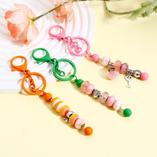 Picture of Zinc Based Alloy Beadable Keychain & Keyring Bars Blanks DIY Craft Accessories Multicolor Lobster Clasp Painted 15.5cm 