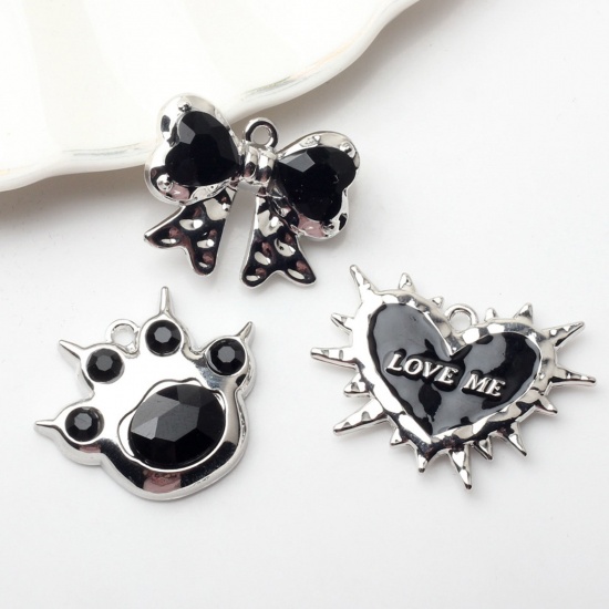 Immagine di 2 Pz Lega di Zinco Y2K Charms Tono Argento Nero Con Resina Cabochons