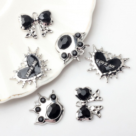 Immagine di 2 Pz Lega di Zinco Y2K Charms Tono Argento Nero Con Resina Cabochons