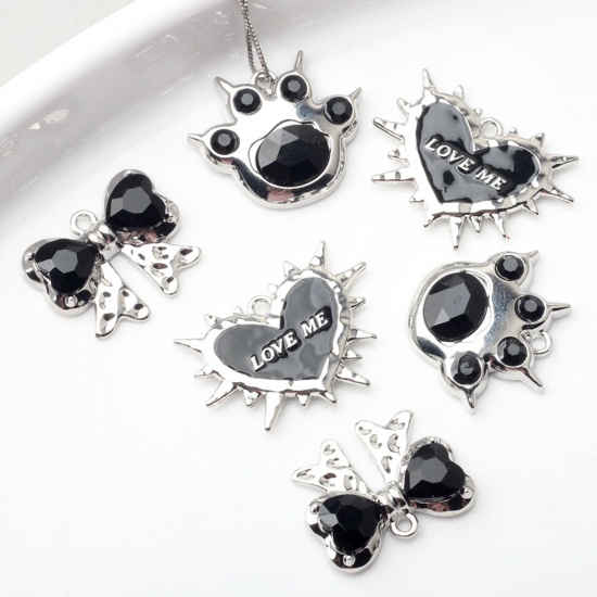 Immagine di 2 Pz Lega di Zinco Y2K Charms Tono Argento Nero Con Resina Cabochons