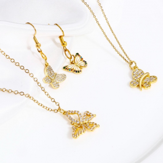 Picture of Brass Insect Charms 18K Real Gold Plated Butterfly Animal Micro Pave Clear Cubic Zirconia                                                                                                                                                                     