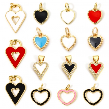 1 Stück Messing Valentinstag Charm-Anhänger 18K Echtgold plattiert Bunt Herz Emaille Klar Zirkonia 19mm x 10,5mm 1 Stück Messing Valentinstag Charm-Anhänger 18K Echtgold plattiert Bunt Herz Emaille Klar Zirkonia 19mm x 10,5mm