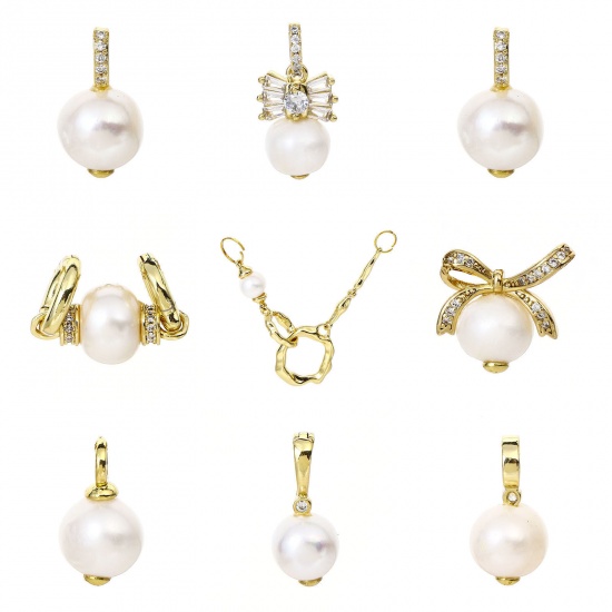 Picture of Pearl & Brass Charms 18K Real Gold Plated                                                                                                                                                                                                                     
