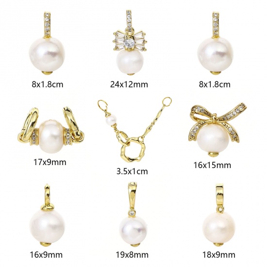 Picture of Pearl & Brass Charms 18K Real Gold Plated                                                                                                                                                                                                                     