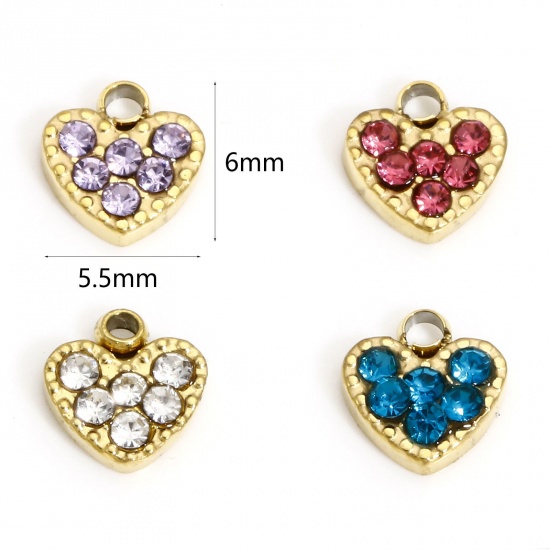 Image de 1 Pièce Breloques en 316L Acier Inoxydable Pierres de Naissance Cœur 18k Or Rempli à Strass Coloré