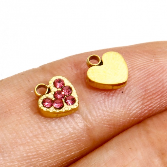 Image de 1 Pièce Breloques en 316L Acier Inoxydable Pierres de Naissance Cœur 18k Or Rempli à Strass Coloré