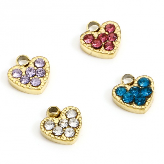 Image de 1 Pièce Breloques en 316L Acier Inoxydable Pierres de Naissance Cœur 18k Or Rempli à Strass Coloré
