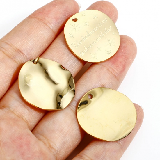 Imagen de 1 Unidad 316 Acero Inoxidable Serie de Geometría Colgantes Charms Ronda 18K Oro lleno Ola