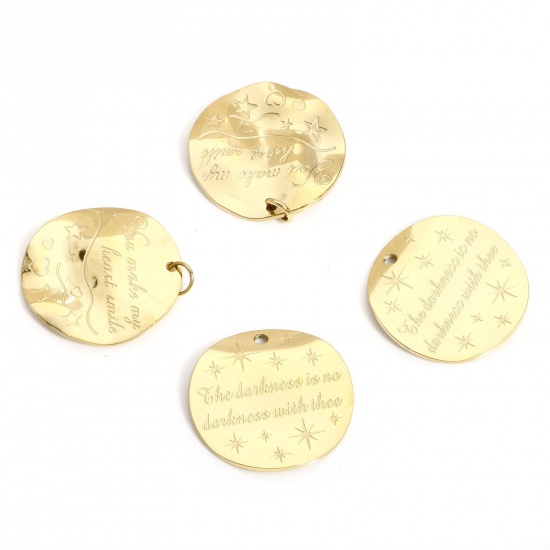 Imagen de 1 Unidad 316 Acero Inoxidable Serie de Geometría Colgantes Charms Ronda 18K Oro lleno Ola