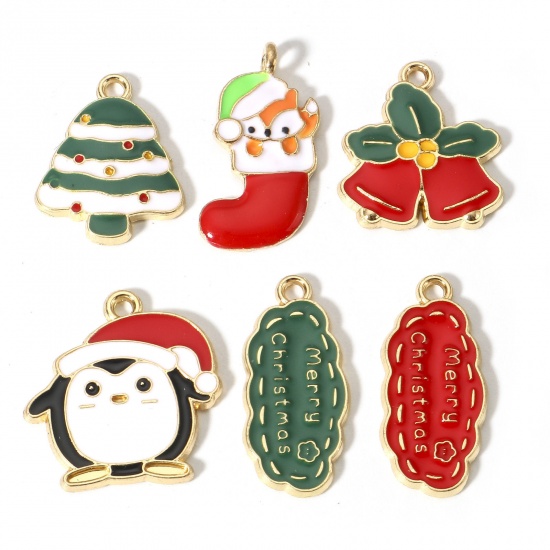 Immagine di 10 Pz Lega di Zinco Natale Charms Oro Placcato Multicolore Smalto