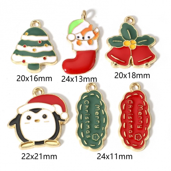 Image de 10 Pcs Breloques Noël en Alliage de Zinc Doré Multicolore Émail