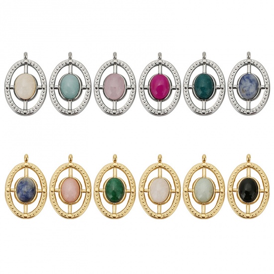 Picture of 304 Stainless Steel & Gemstone Charms Oval Cross