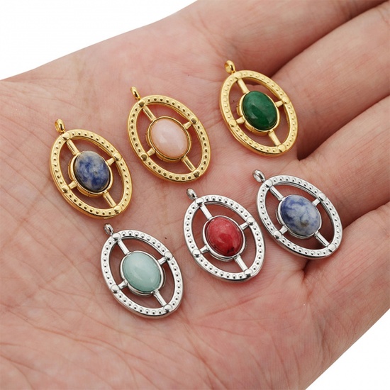 Picture of 304 Stainless Steel & Gemstone Charms Oval Cross