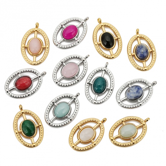 Picture of 304 Stainless Steel & Gemstone Charms Oval Cross