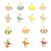 Picture of 316L Stainless Steel Stylish Charms 18K Real Gold Plated Multicolor Bird Animal Shell Enamel