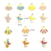 Picture of 316L Stainless Steel Stylish Charms 18K Real Gold Plated Multicolor Bird Animal Shell Enamel