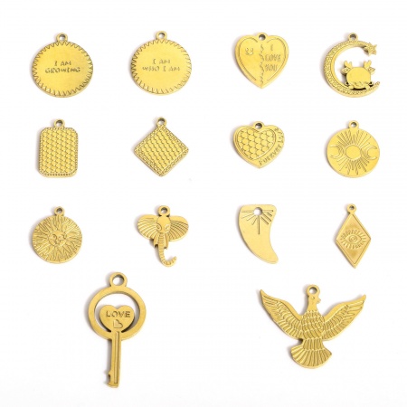 1 Stück 316L Edelstahl Geometrisch Charms Herz 18K Echtgold plattiert Rund