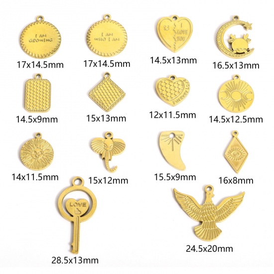 Picture of 316L Stainless Steel Geometry Series Charms Gold Plated Heart Round