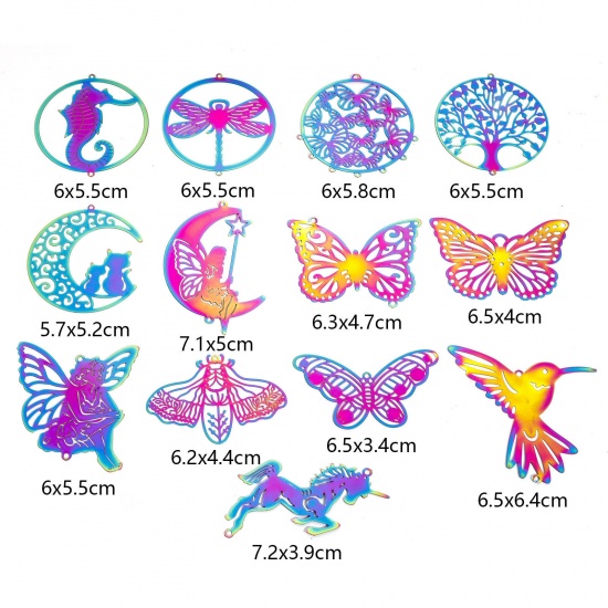 Immagine di 2 Pz 304 Acciaio Inossidabile Filigree Stamping Ciondoli Luna Multicolore Angelo Filigrana