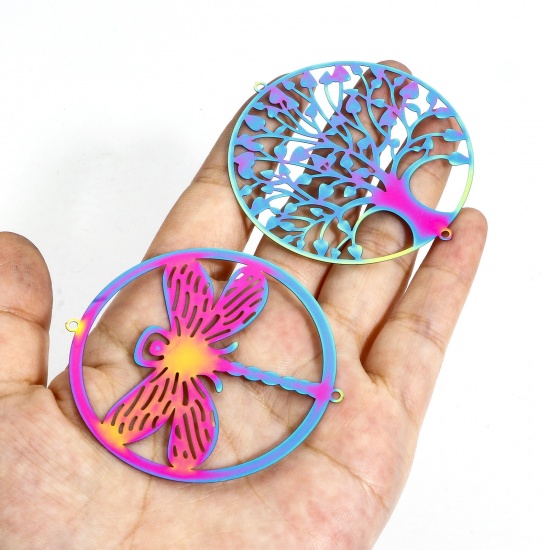 Immagine di 2 Pz 304 Acciaio Inossidabile Filigree Stamping Ciondoli Luna Multicolore Angelo Filigrana