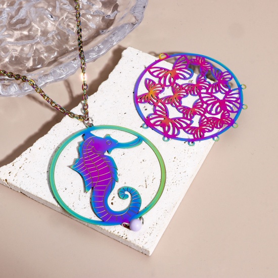 Immagine di 2 Pz 304 Acciaio Inossidabile Filigree Stamping Ciondoli Luna Multicolore Angelo Filigrana