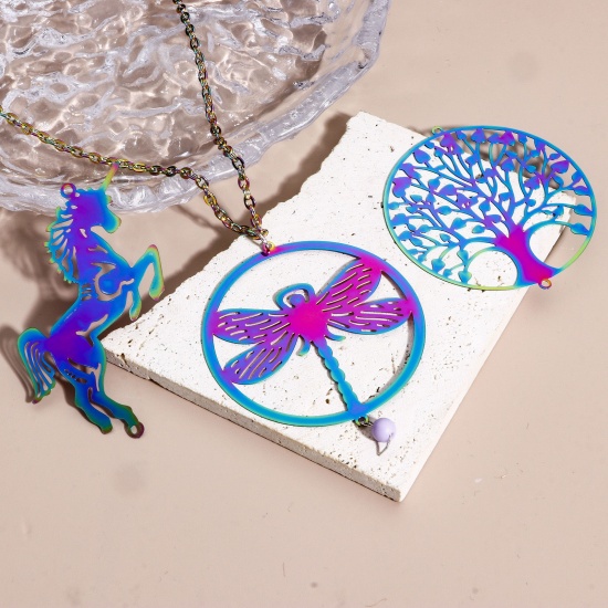 Immagine di 2 Pz 304 Acciaio Inossidabile Filigree Stamping Ciondoli Luna Multicolore Angelo Filigrana