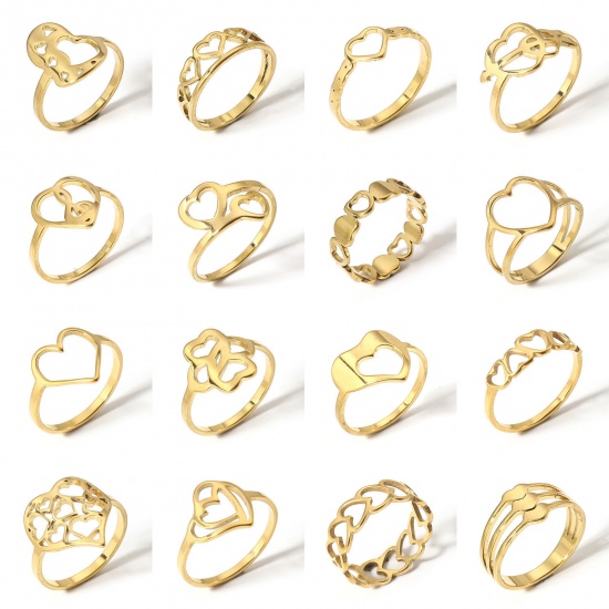 Picture of 304 Stainless Steel Unadjustable Rings Gold Plated Heart