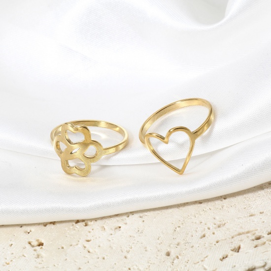 Picture of 304 Stainless Steel Unadjustable Rings Gold Plated Heart