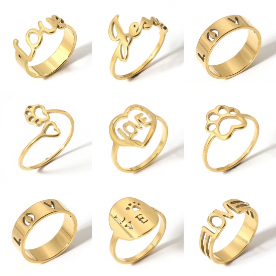 Imagen de 1 Unidad 304 Acero Inoxidable No Ajustable Anillos Chapado en Oro Mensaje " Amor "