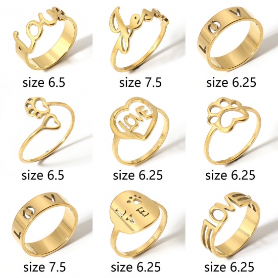 Imagen de 1 Unidad 304 Acero Inoxidable No Ajustable Anillos Chapado en Oro Mensaje " Amor "