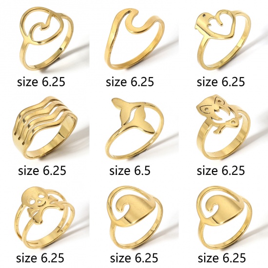 Picture of 304 Stainless Steel Unadjustable Rings Gold Plated Wave