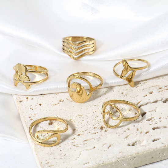 Picture of 304 Stainless Steel Unadjustable Rings Gold Plated Wave