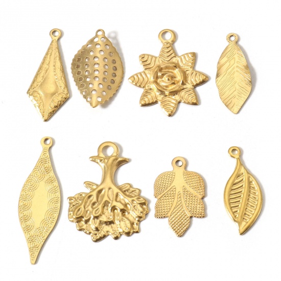 Picture of 304 Stainless Steel Filigree Stamping Charms Gold Plated