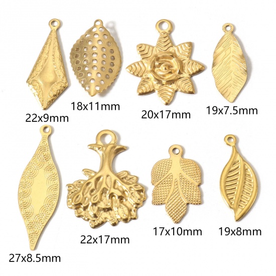 Picture of 304 Stainless Steel Filigree Stamping Charms Gold Plated